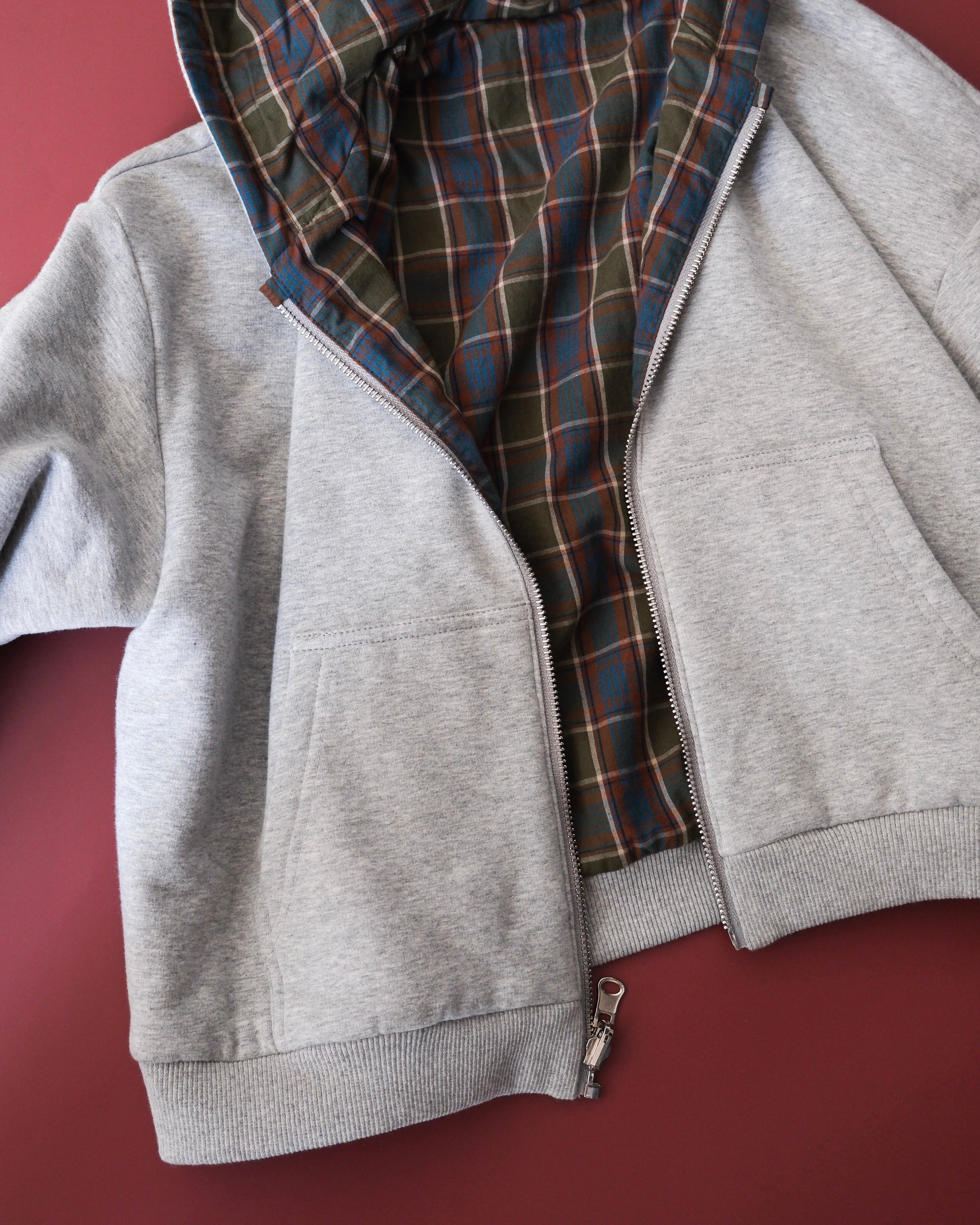 Reversible Zip Hoodie - Grey Marle / Plaid