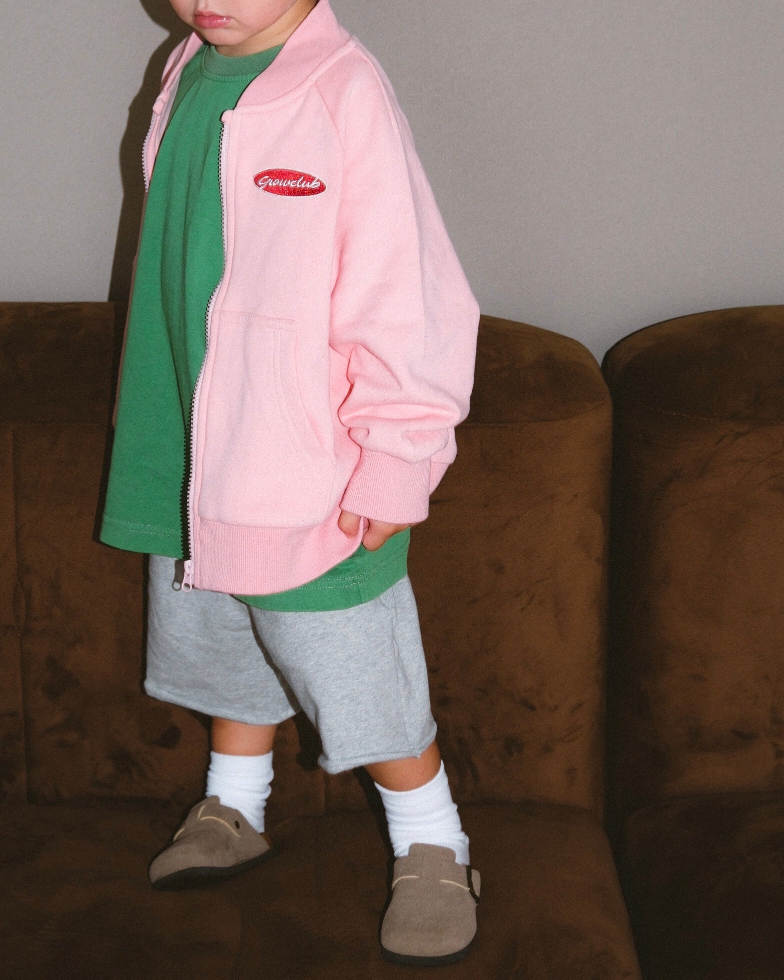 Vintage Fleece Bomber Jacket - Soft Pink
