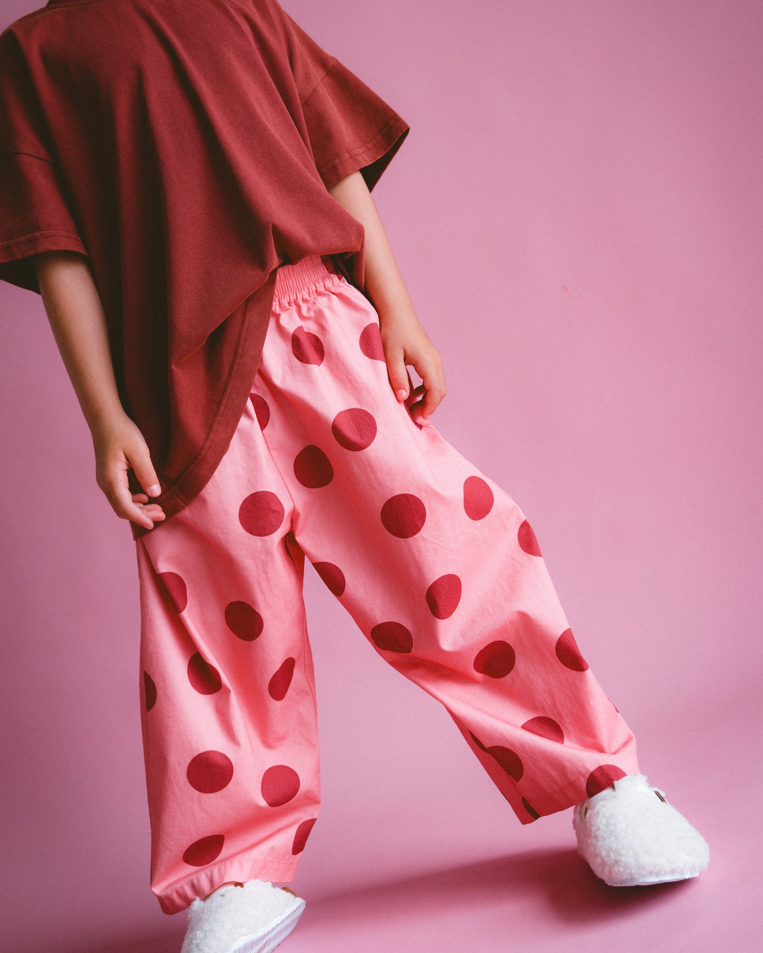 Polka Balloon Pant - Pink/Burgundy