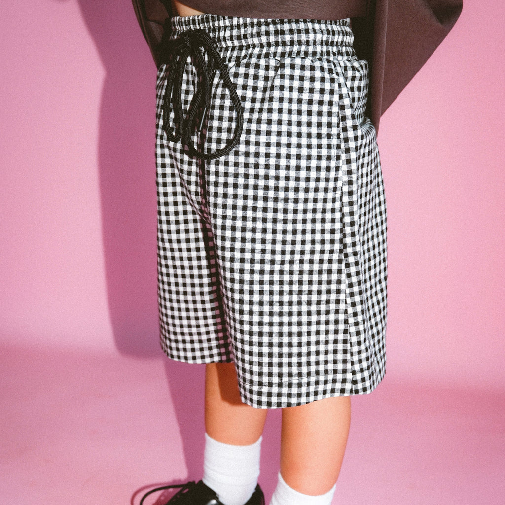 Gingham Longline Short - White / Ink