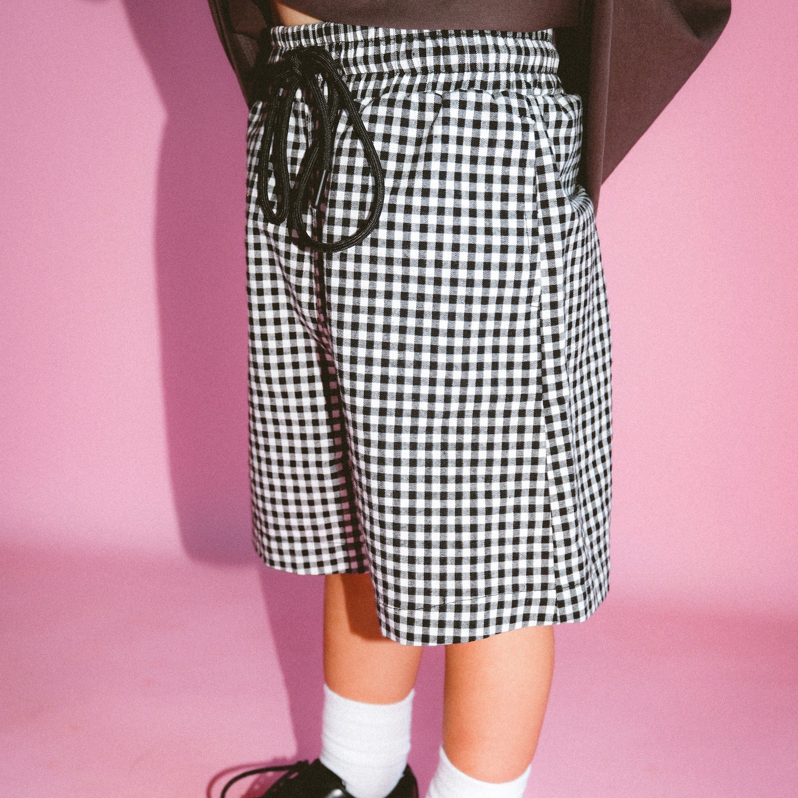 Gingham Longline Short - White / Ink