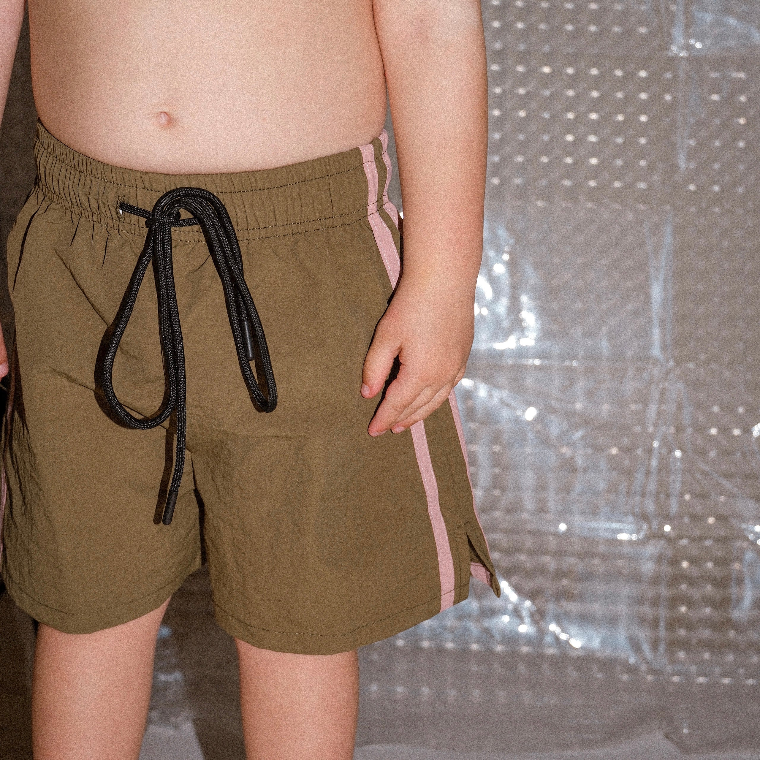 Racer Swim Short - Khaki/Pink