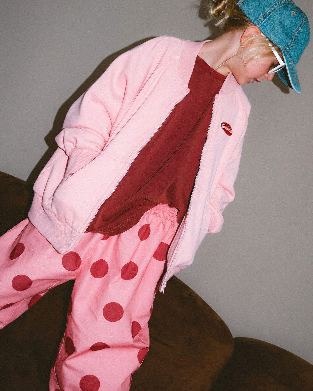 Vintage Fleece Bomber Jacket - Soft Pink