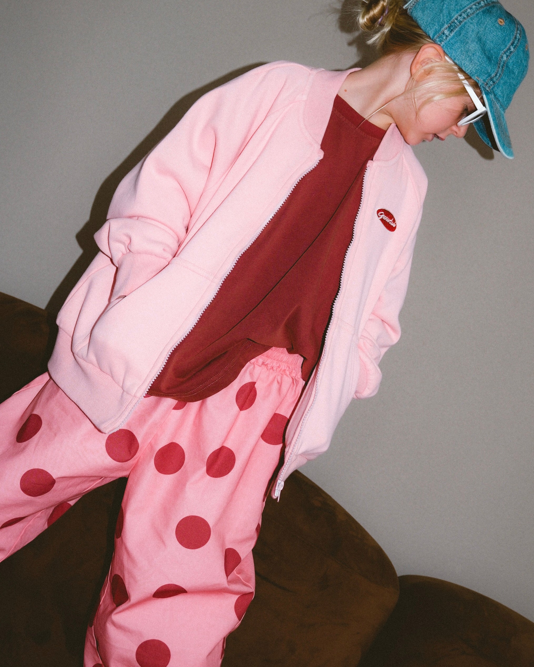 Vintage Fleece Bomber Jacket - Soft Pink