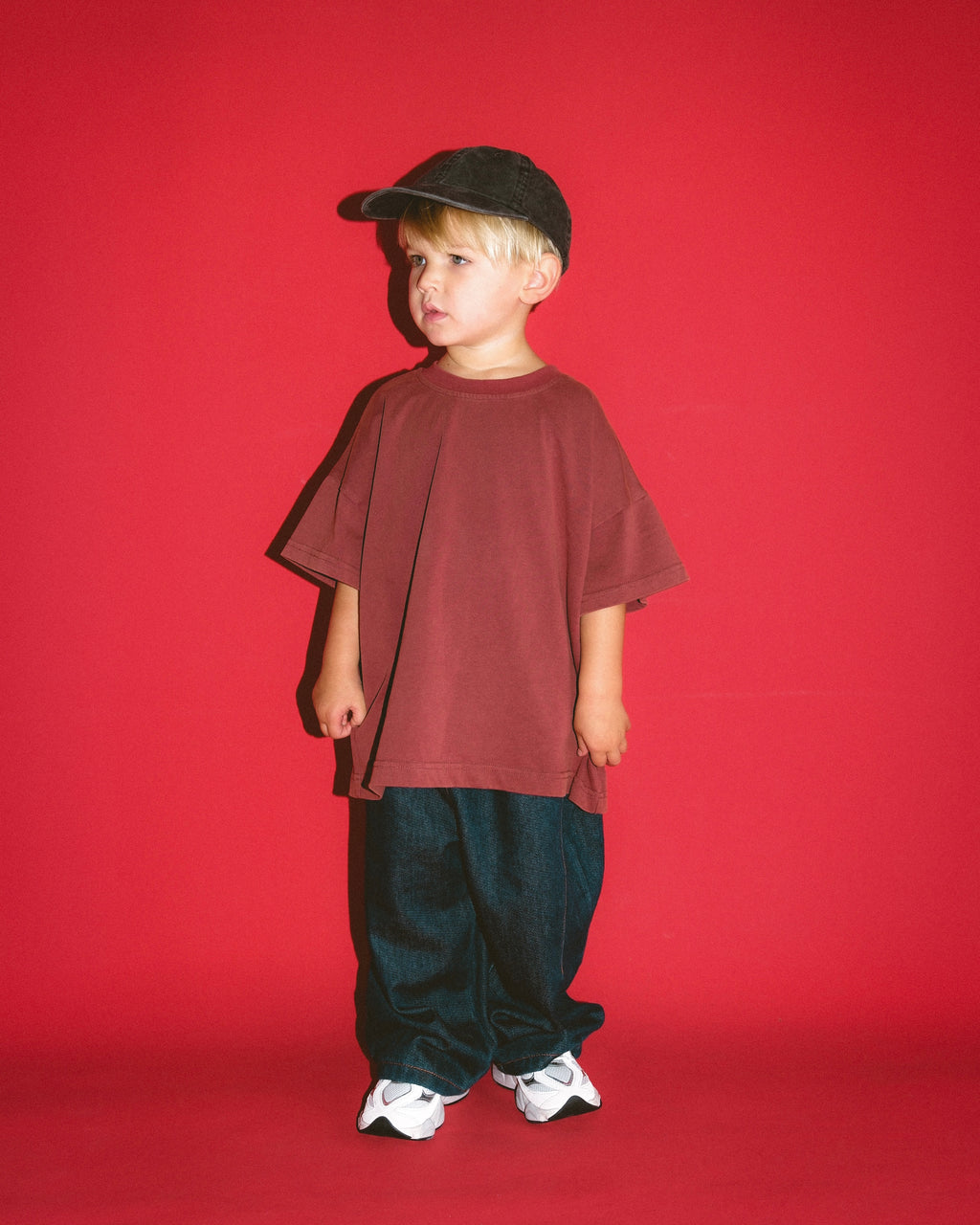 Basic Acid Wash Tee - Burgundy